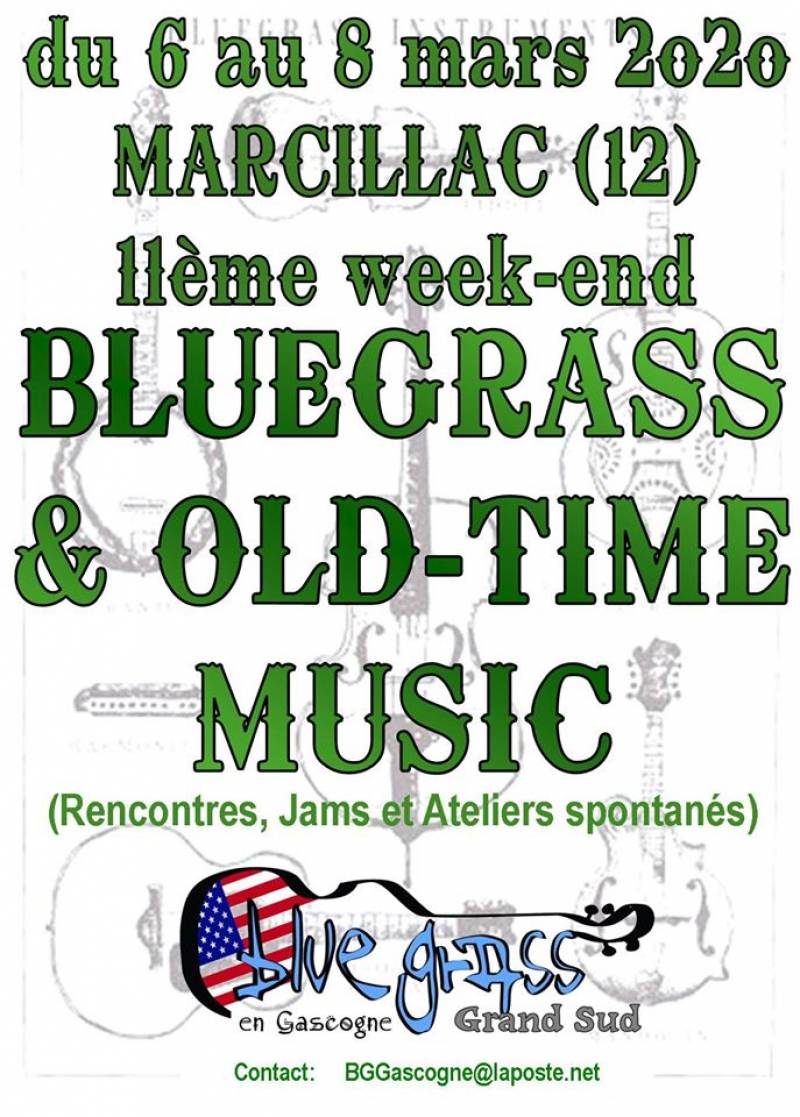 Le flyer du week-end bluegrass en Aveyron 2020.