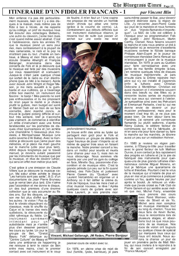 Page 13. Itinéraire d'un fiddler français par Vincent Blin.